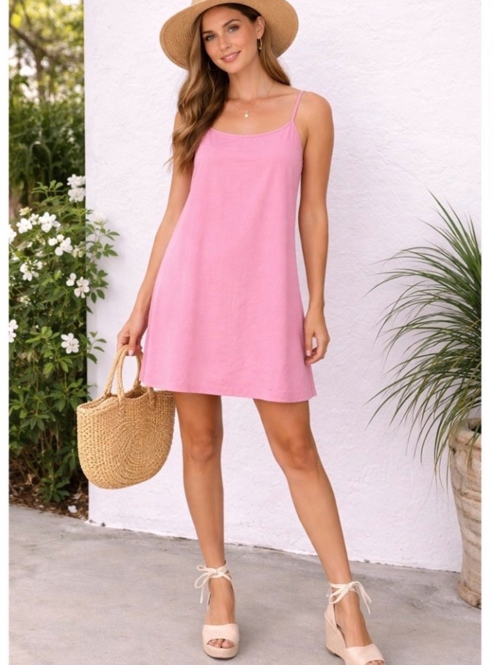 Madewell Pink Linen Mini Spaghetti Strap Sundress SZ 0 $90